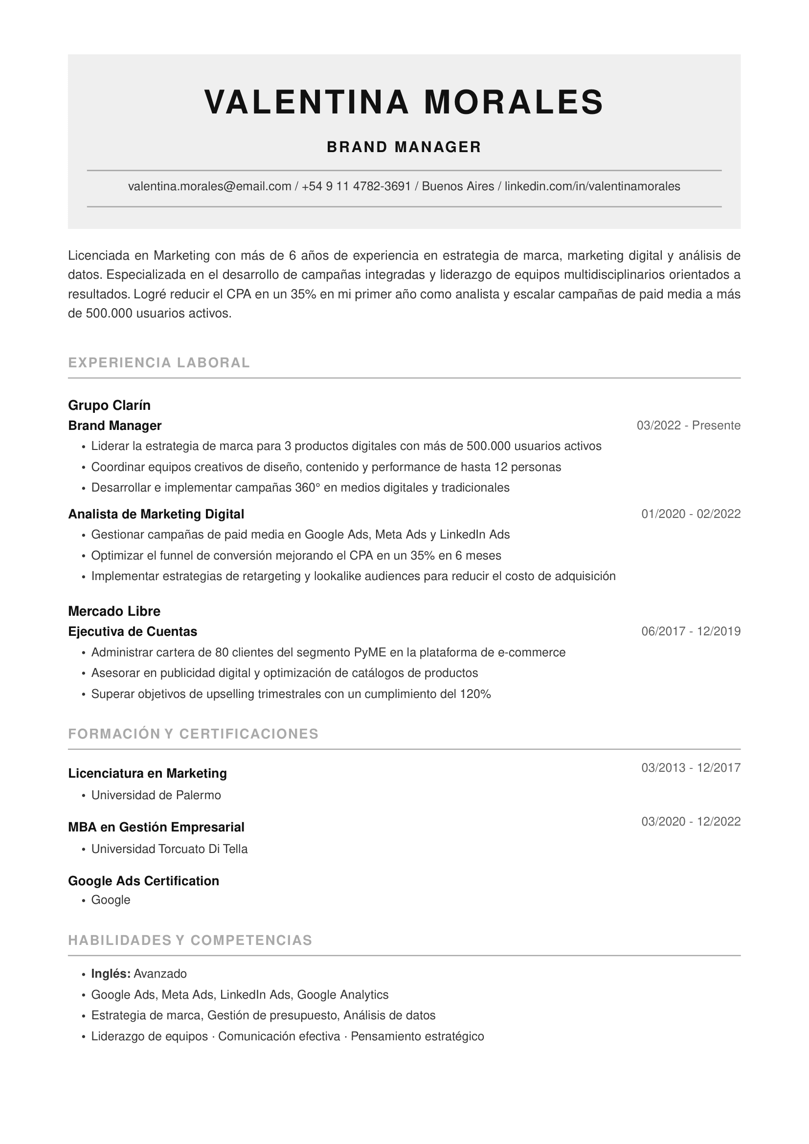 Ejemplo de CV generado con MyEasyCV, optimizado para ATS